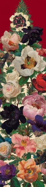 Free printable Christmas bookmarks of a Christmas tree with beautiful flowers